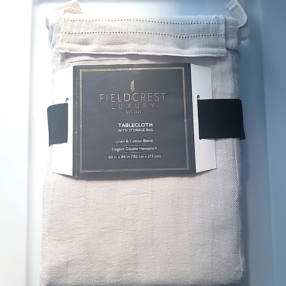 Fieldcrest Luxury Cotton Linen Harringbone Tablecloth 60 x 84 Cream - Picture 3 of 6